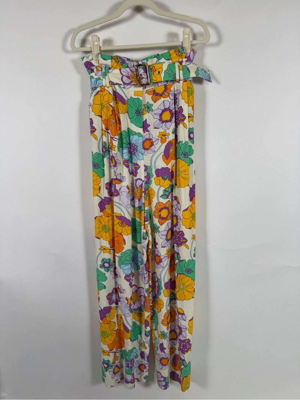 ASOS Design Tall Floral Paperbag Wide Leg Pants Belted 8 Retro Garden 70's NWOT